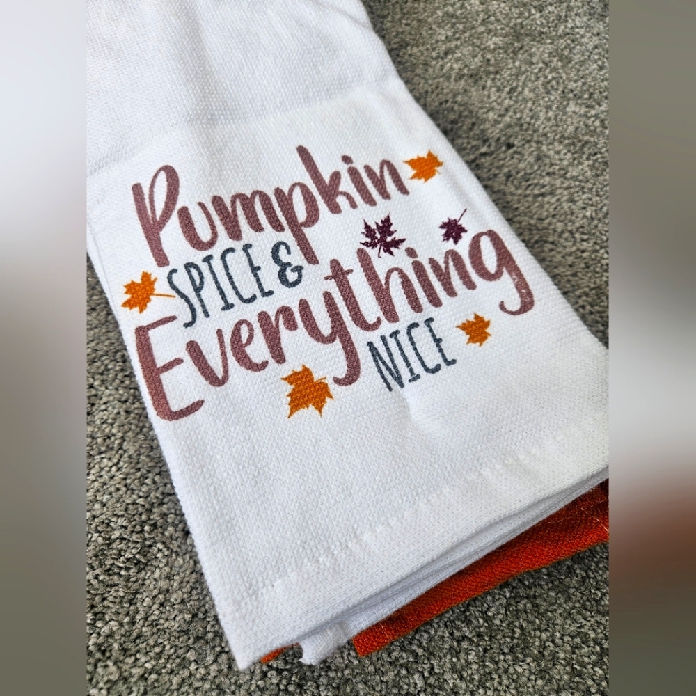 Pumpkin Spice & Everything Nice Set 2 Kitchen Towels Hand Towels Halloween Fall